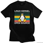 Забавная ретро-футболка с открытым исходным кодом Linux, футболка с короткими рукавами, футболка с пингвином, программистом, кодером, футболкой