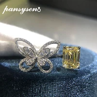pansysen luxury 100 pure 925 sterling silver citrine diamond butterfly open rings for women wedding cocktail fine jewelry ring