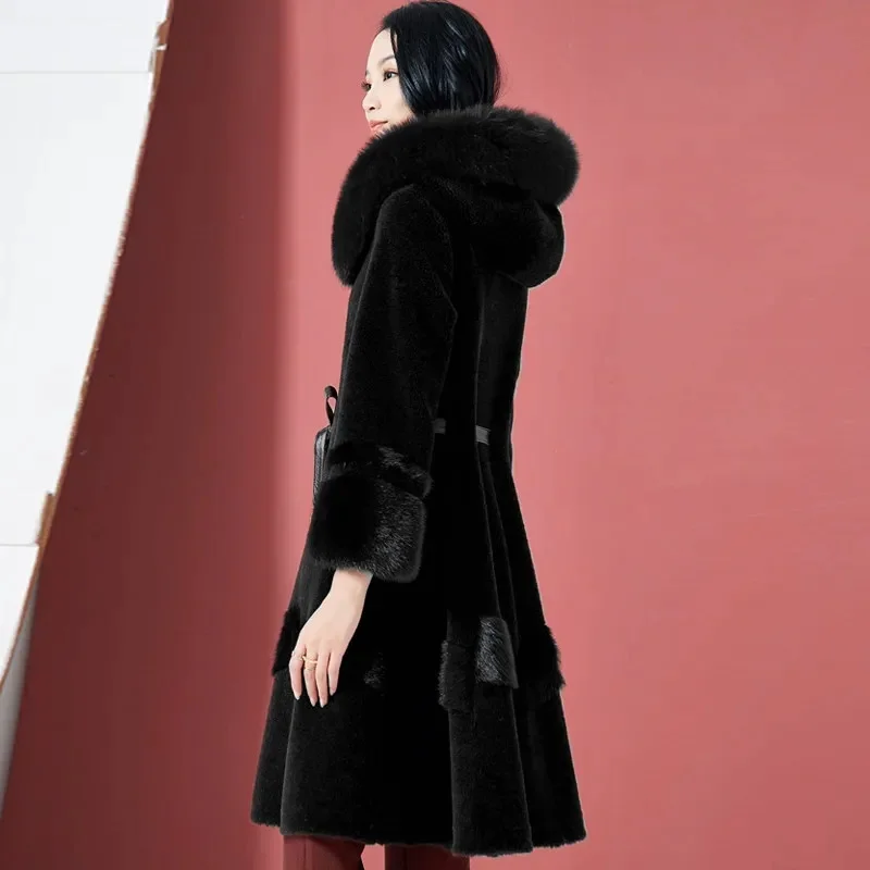 Зимнее женское новое пальто Haining для стрижки овец корейское тонкое средней длины