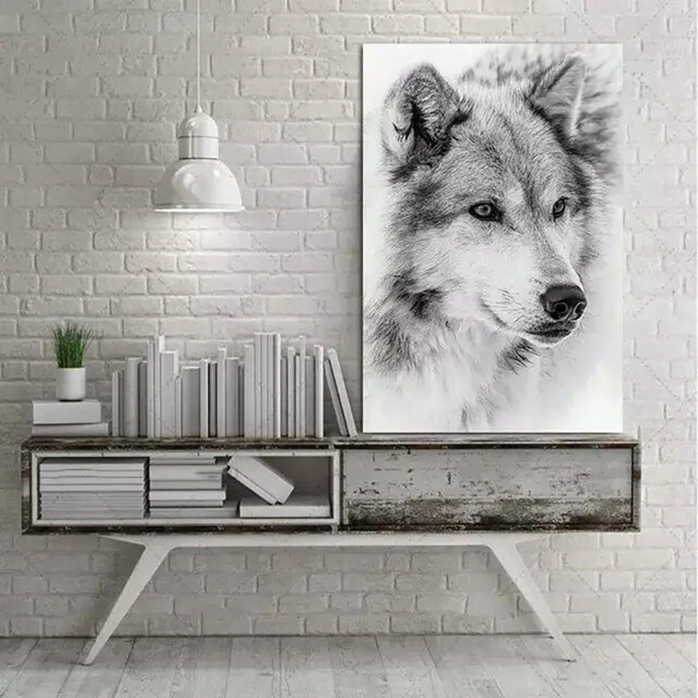 

5D Diamond Painting Animal Modern Minimalist Style Black White DIY Diamond Embroidery Wolf Mosaic Wall Art Living Room Decor