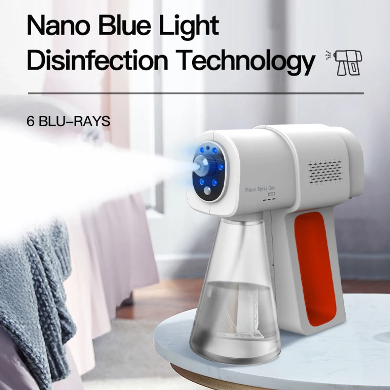 

380 мл Беспроводной дезинфицирующий спрей USB Перезаряжаемые Nano Atomizer (атомайзер синий светильник для дома Портативный ручной дезинфицирующий...