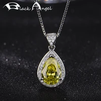 black angel 925 sterling silver fashion water drop citrine pink topaz white gemstone pendant necklace for women wedding jewelry