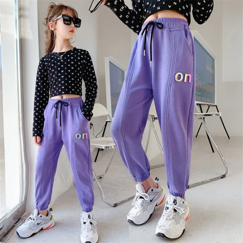 

2021 Spring New Girls' Reflective Letter Fashion Children's Casual Comfortable Sports Pants 4 5 6 7 8 9 10 11 12 13 Years