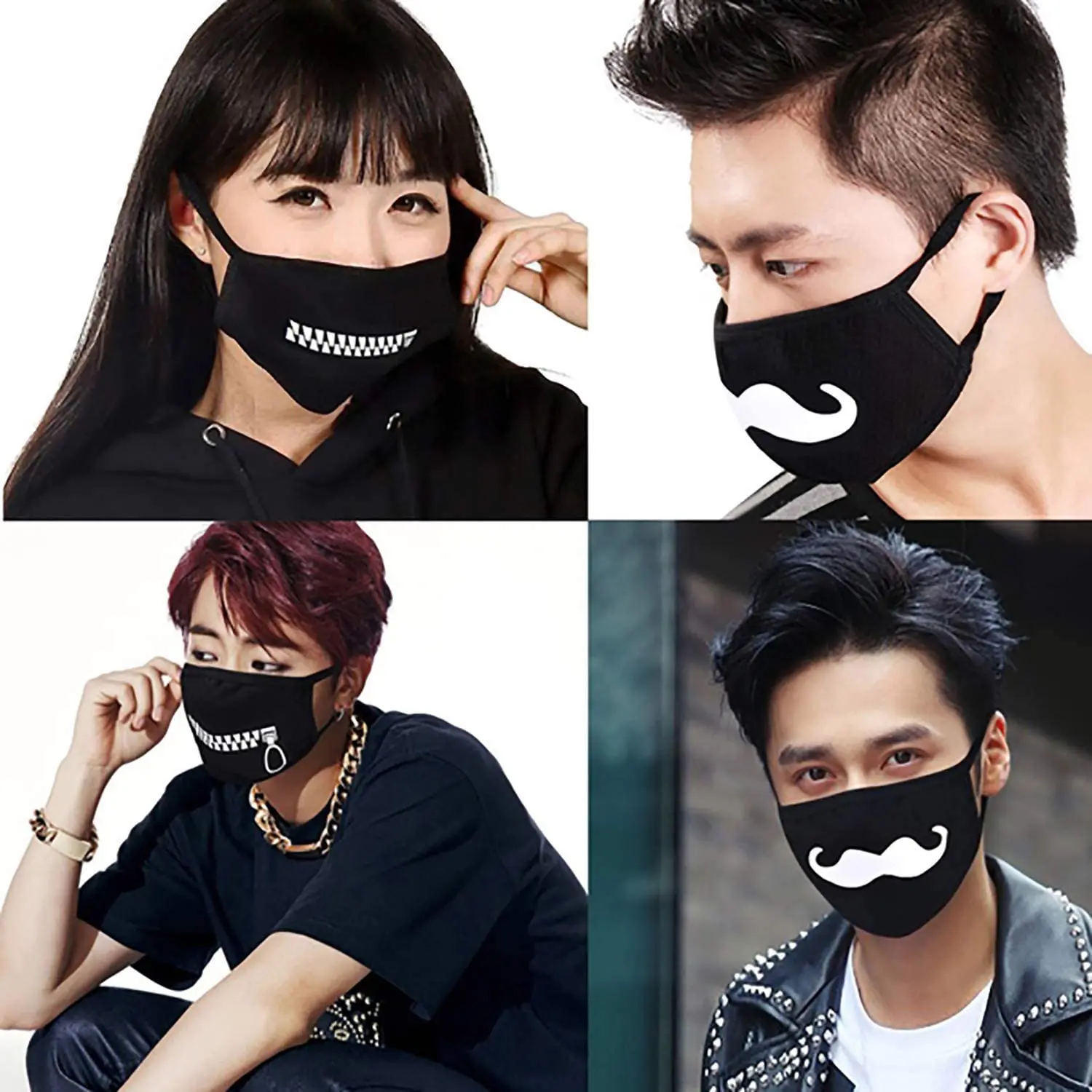 

Mouth Mask 4PCS Unisex Cartoon Mask Anti Dust mask Anime Air mask 100% Cotton Face Mask Reusable Mouth Cover Mask for Men Women