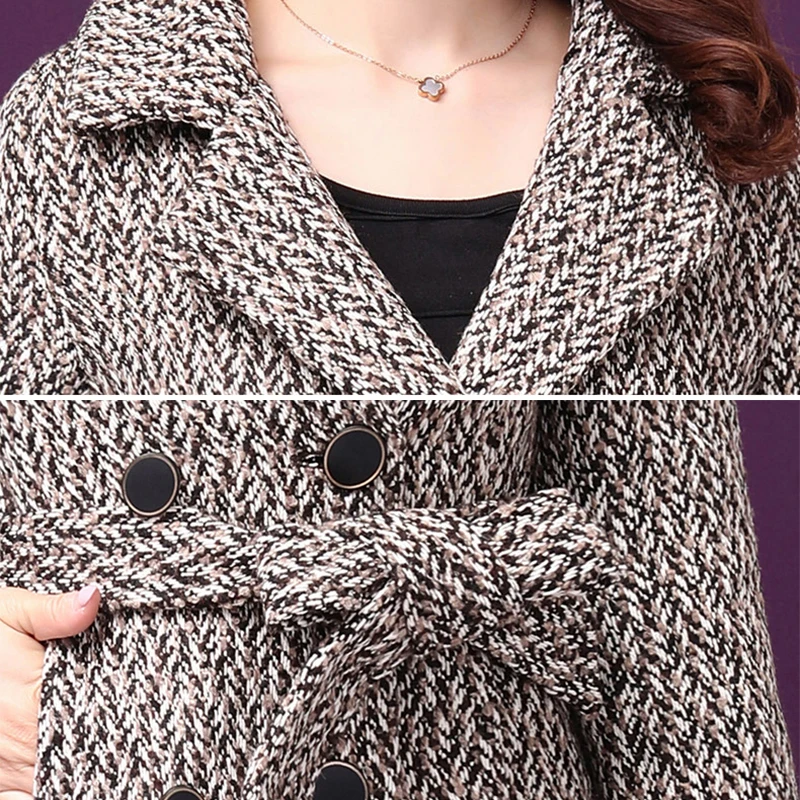 Зимние шерстяные пальто из твида новинка 2020 женская модная коричневая клетчатая