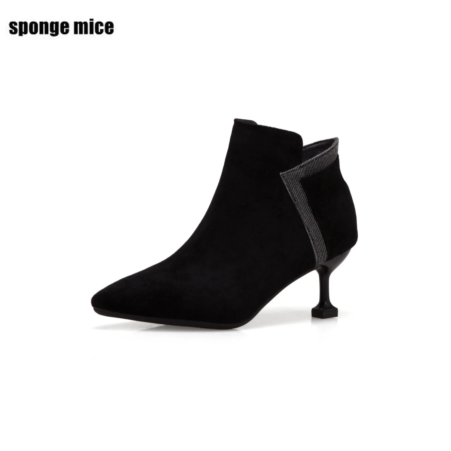 New Autumn Pointed booties female high heels Pumps women's boots stiletto slim Martin black leather N667 | Обувь