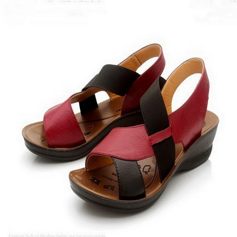 Сандалии женские из натуральной кожи босоножки на танкетке открытый носок обувь