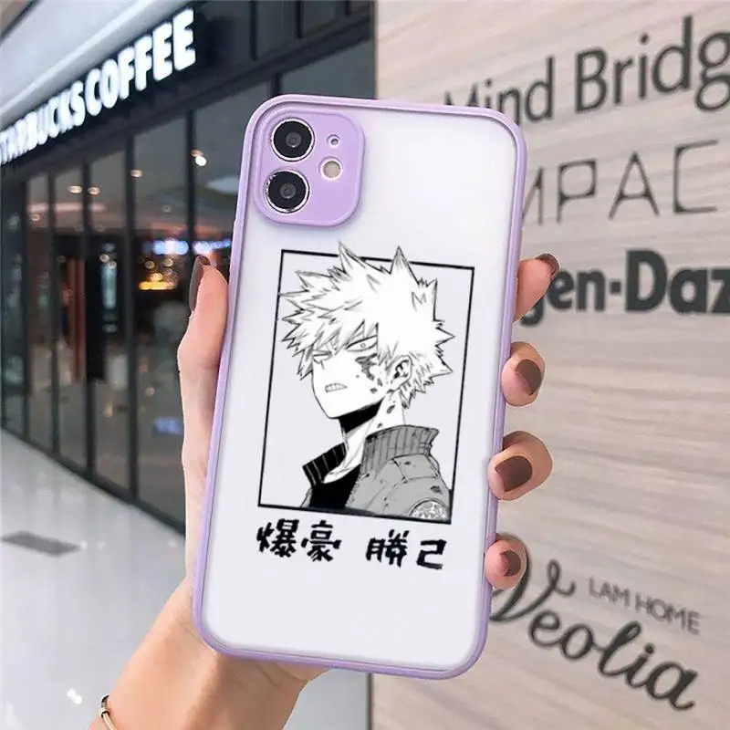 

boku My hero academia Phone Case For iPhone 12 11 Mini Pro XR XS Max 7 8 Plus X Matte transparent Purple Back Cover