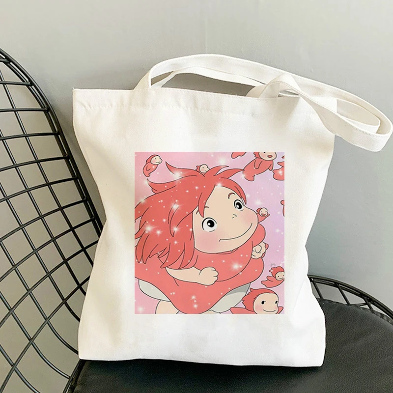 

Printed Bag Canvas Tote Goldfish Under the Cliff Ecobag Designer Handbags Women's Shopping Large Bags Shopper for Cloth Folding