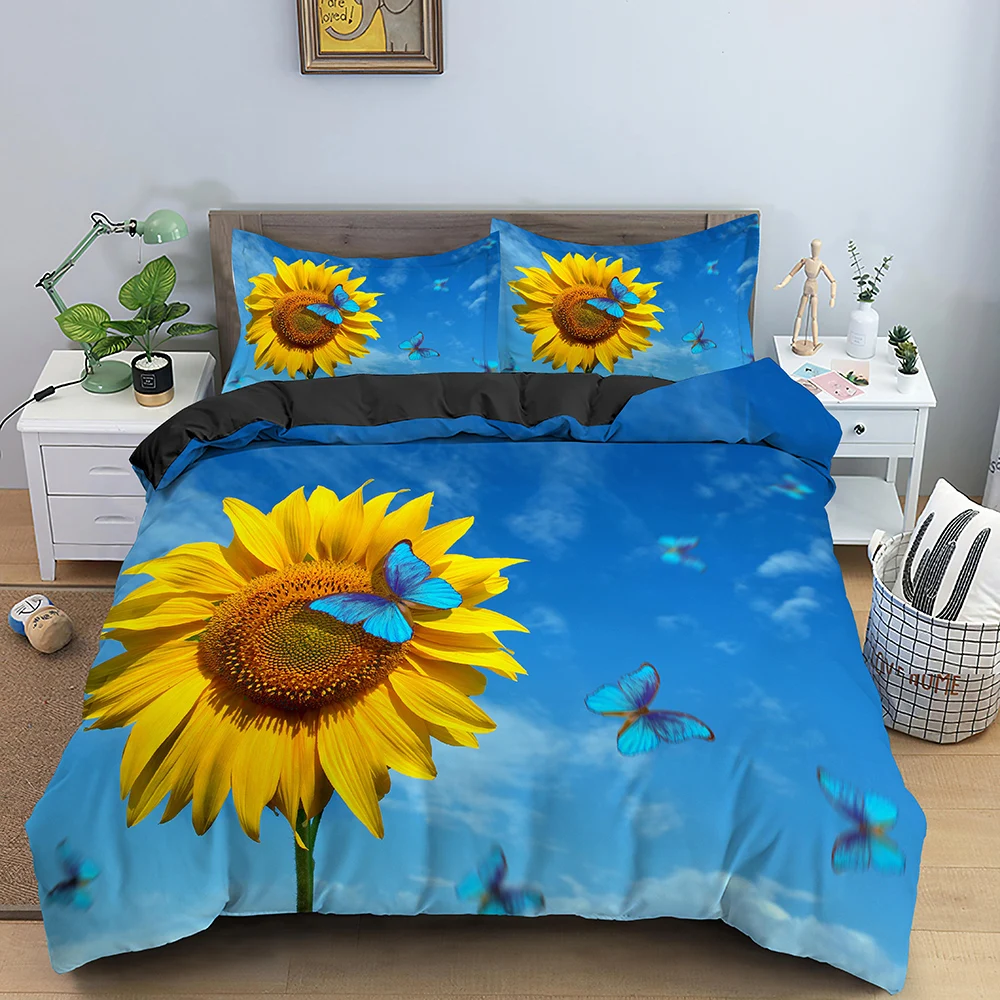 

Sunflower Pattern Bedding Set 3D Floral Duvet Cover With Pillowcase Set Double Full Queen King Size Comforter Cover 2/3 PCS
