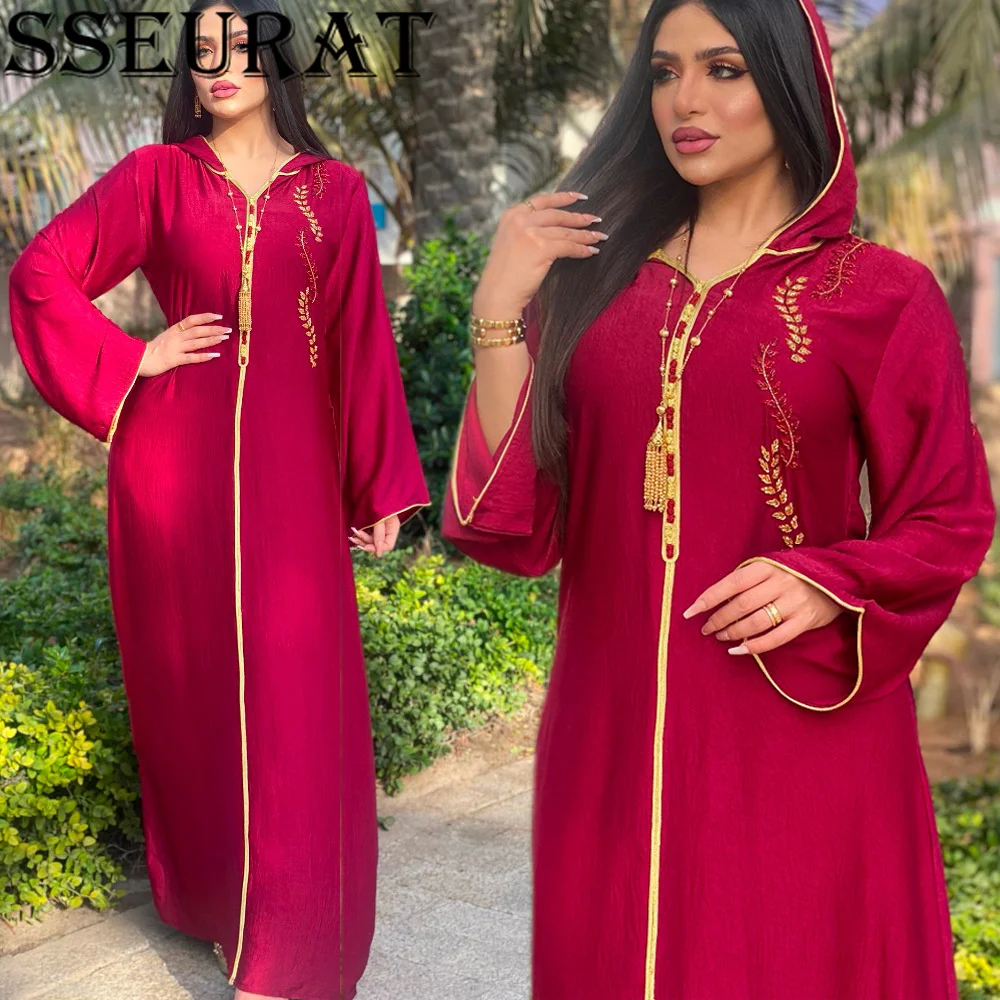 

SSEURAT, коллекция 2021 года, Рамадан, мусульманское платье с капюшоном из Дубая, Марокканское турецкое вечернее платье, мусульманская одежда