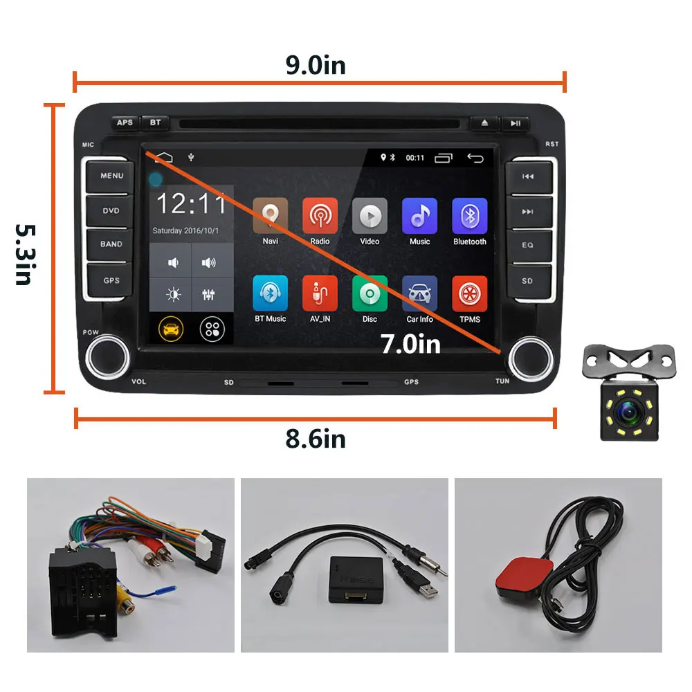with 8 IR camera Camecho 2 Din Автомобильный мультимедийный плеер Android " Автомагнитола аудио для VW/Golf/6/Golf/5/Passat/Jetta/T5/EOS/POLO/Touran/SEAT/Sharan - Цвет: with 8 IR camera