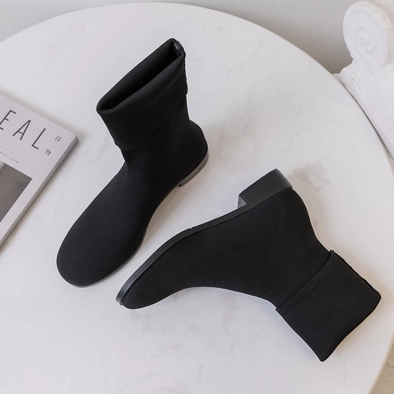 Женские ботильоны на квадратном каблуке ASUMER черные эластичные ботинки до