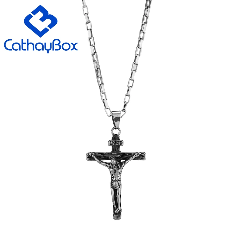Мужская подвеска с крестиком из нержавеющей стали черной эмалью цепочка 55 см