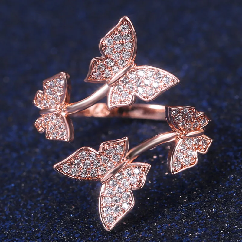 Huitan креативные модные свадебные кольца с бабочками открытые обручальные для