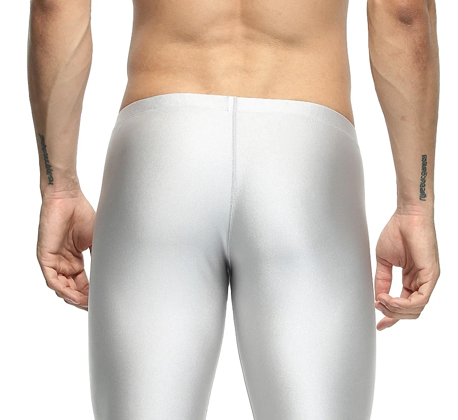 Sexy casual Compress Fitness Long Johns Shapewear Men's Stretch Workout Nylon solid Silver Tights Lounge Pants Home and Out Door | Мужская