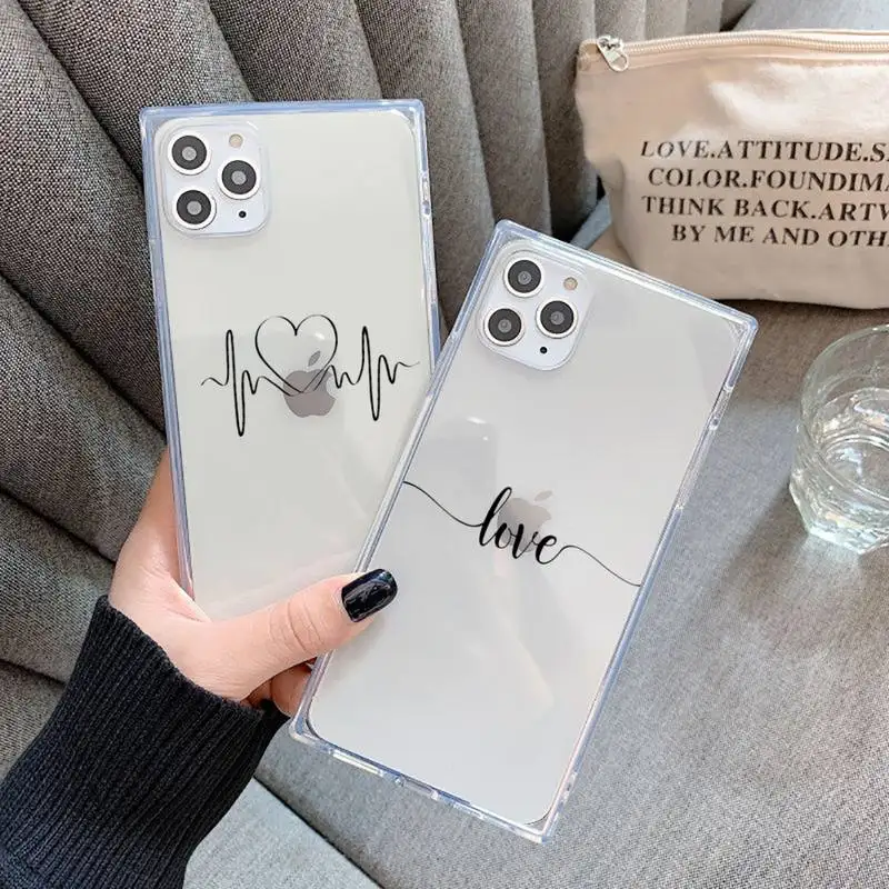 

Love Heart Letter Phone Case Transparent for iPhone 7 8 11 12 s mini pro X XS XR MAX Plus cover Clear mobile bag