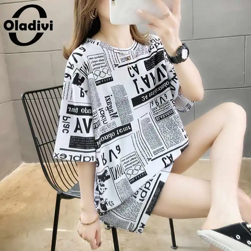 Oladivi большая женская модная Свободная Повседневная футболка с принтом женские