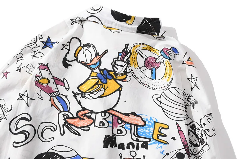 Женская рубашка мужская Свободная в стиле хип-хоп уличная гавайская с мультяшным