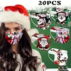 Рождественские маски с мультяшным принтом для взрослых, пыленепроницаемые и дышащие ветрозащитные маски для лица, 20 шт.