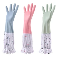 extended warm gloves for laundry washing dishes housework cleaning warm gloves long sleeve petal edge design waterproof