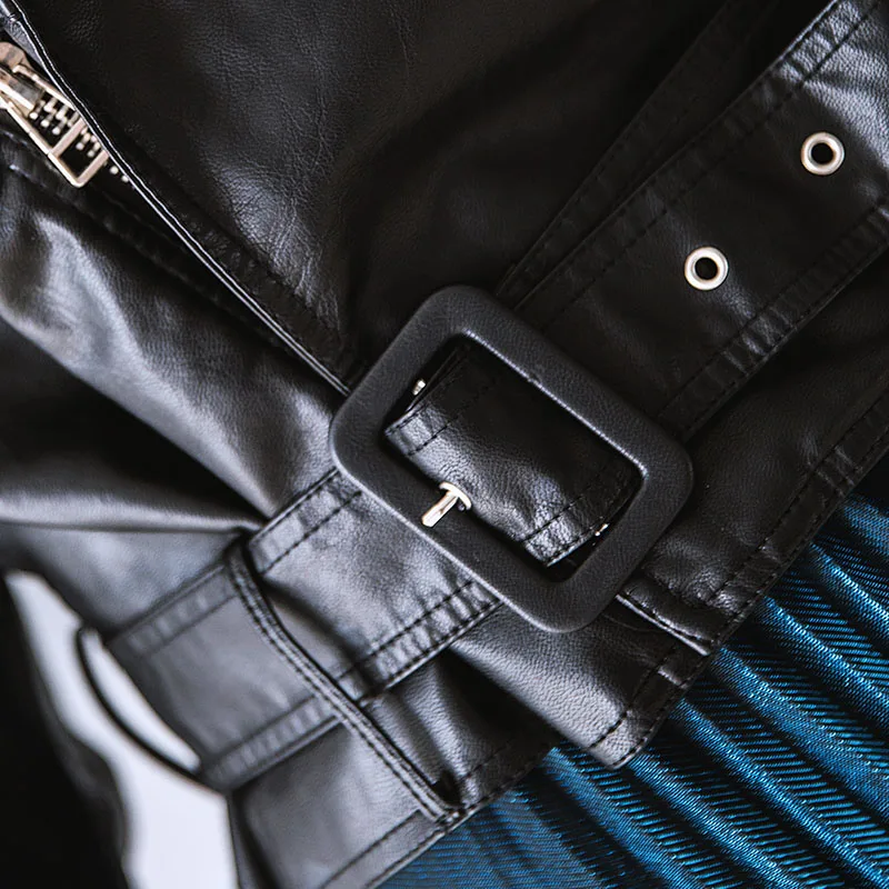 

3/4 sleeve Lapel Korean Casual Short Black Faux Leather Jacket 2021 Spring Autumn Women Short Motorcycle Biker Jacket Streetwear