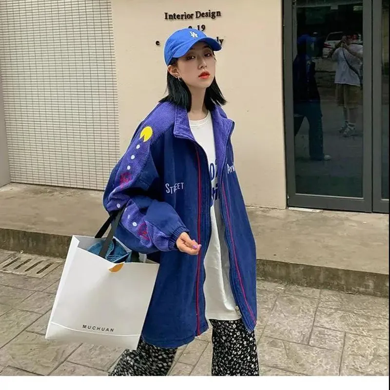 

2021 Hot New Loose Bomber Jacket Brand Clothing Women zipper Embroidery craft Spring and Autumn Baseball Fresh Coat Casual