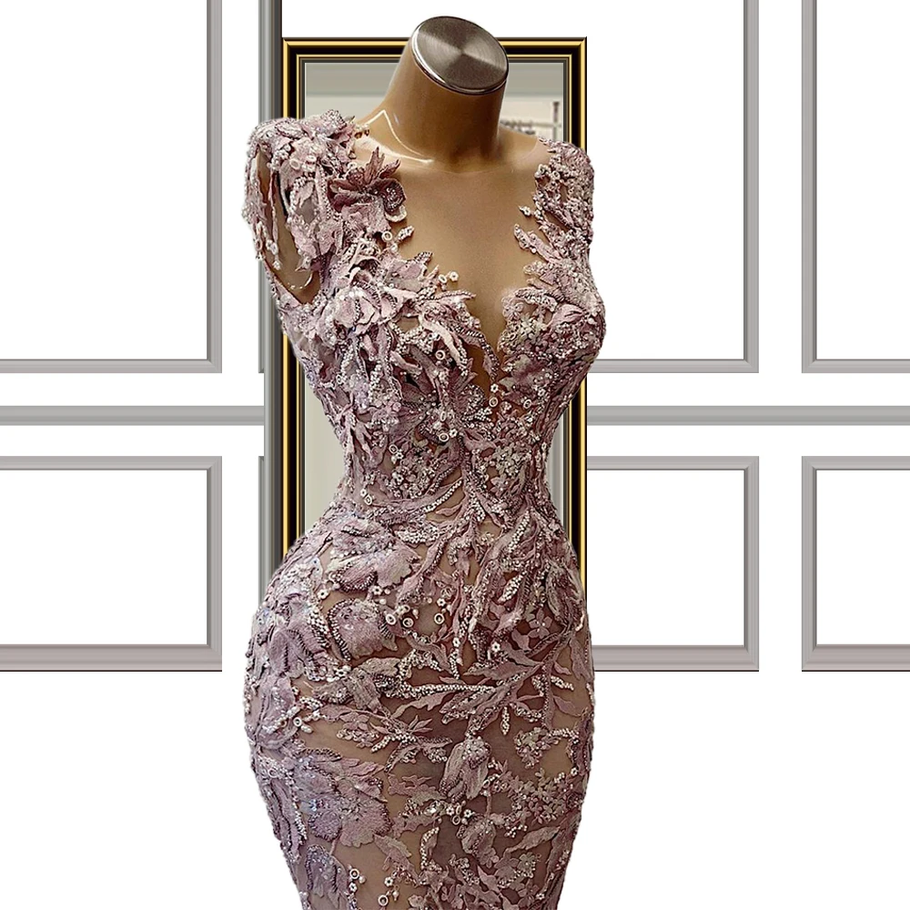 Mermaid Sleeveless Luxury Evening Dress Lace robes longues pour les femmes Pink Women Dresses For Party and Wedding Prom