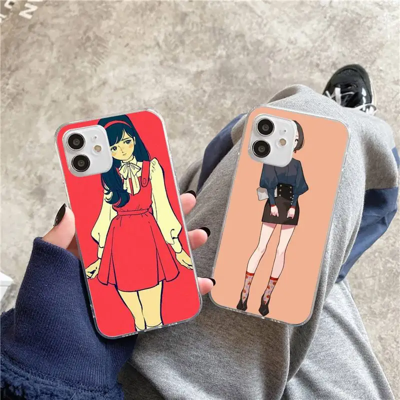 

Kawaii Japanese Anime illustration Girl Phone Case For iphone 5s 6 7 8 11 12 plus xsmax xr pro mini se Cover Fundas Coque