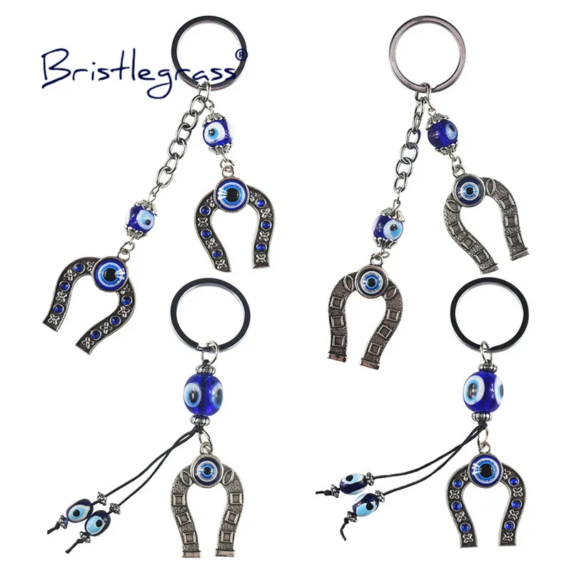 

BRISTLEGRASS Turkish Blue Evil Eye Rhinestone Horseshoe Key Chain Ring Holder Lover Keychain Amulet Lucky Charm Blessing Pendant