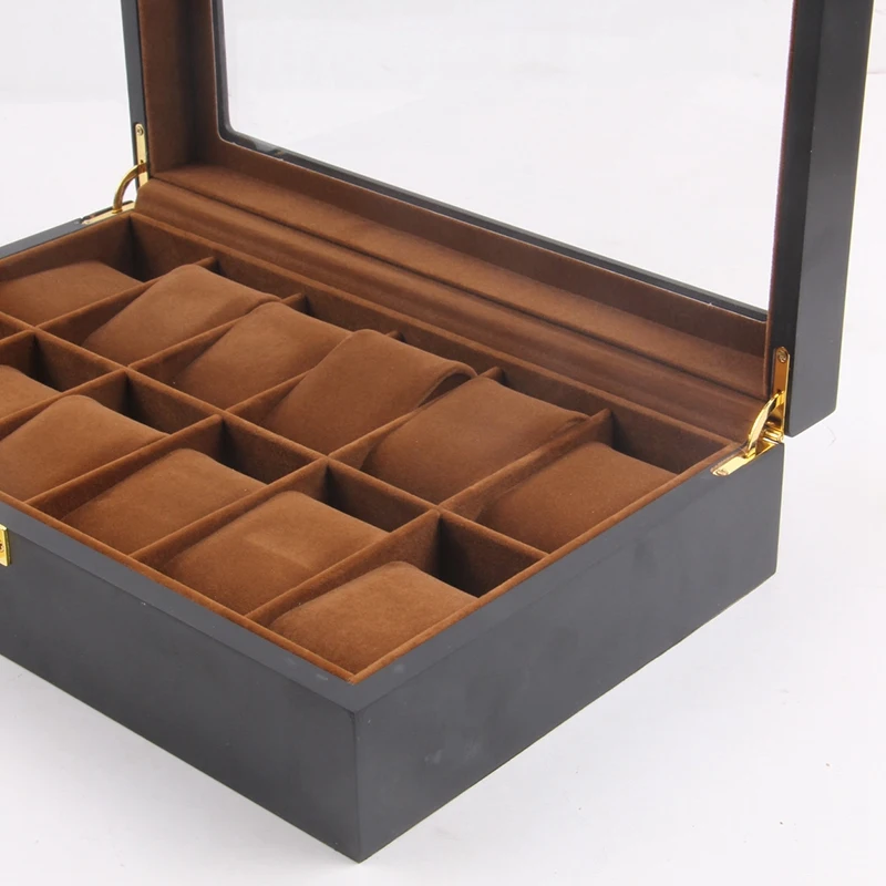 

Coffee Color Lining Wooden Watch Display Case, Glass Topped Wooden Watch Display Case Watch Jewelry Organizerr