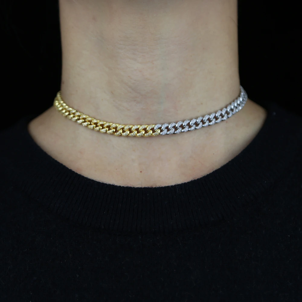 

Iced Out Neck Heavy Two Tone Chain For Women Men Choker Necklaces Male Gold Silver Color Hip hop Cuban Chain Necklace Collares