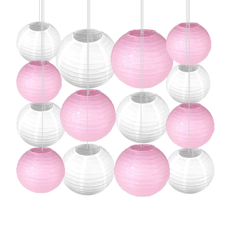 

14pcs/set 6-12" White Pink Mix Size Chinese Paper Lampion Hanging Ball Wedding Decoration Mix Color Paper Lanterns Party Decor