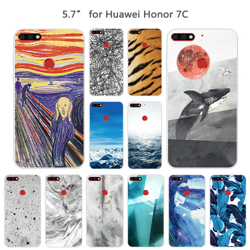 Для Huawei Honor 7C Тонкий чехол для телефона с пейзажем 5 7 дюйма мягкий прозрачный ТПУ