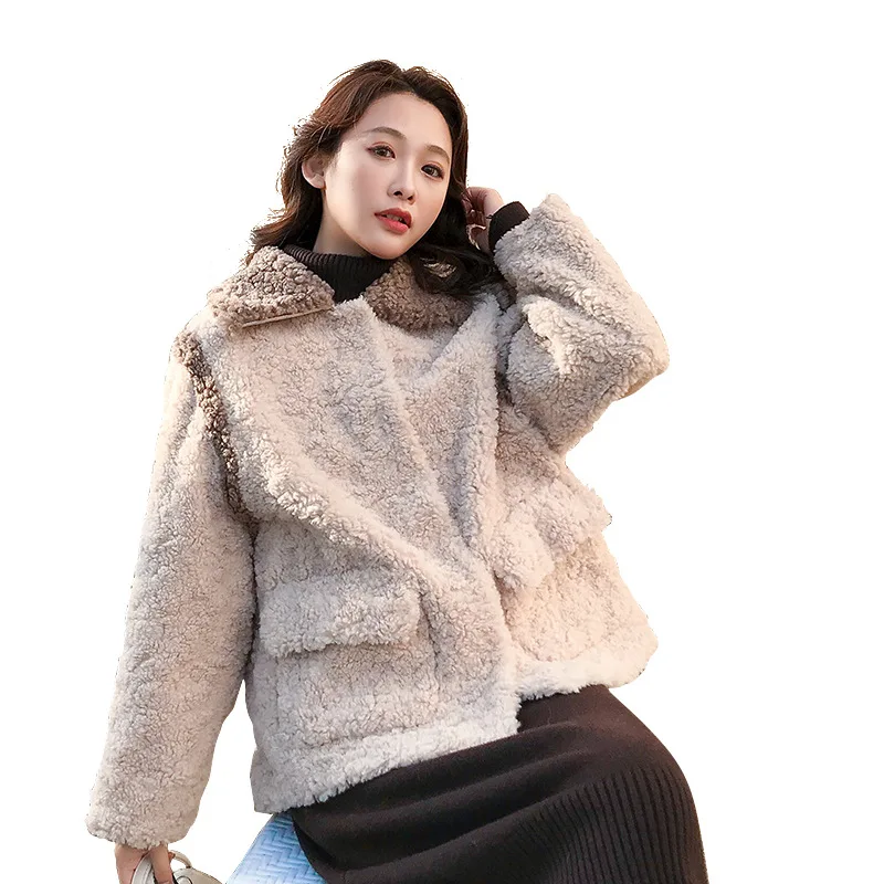 

2020 winter new European and American sheep shearling coat mid-length lamb wool loose and comfortable women's jacket all-match