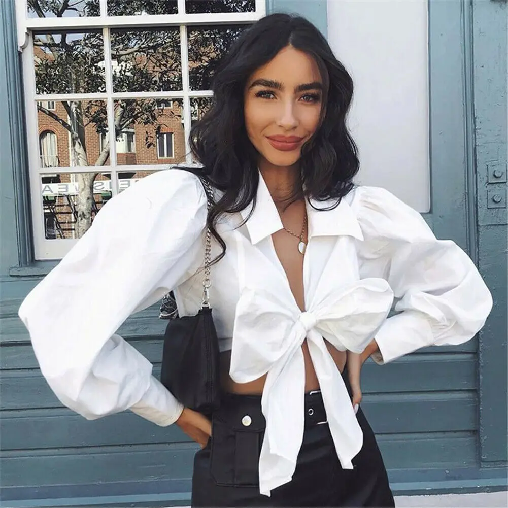 Женская футболка с длинным рукавом-фонариком Повседневная Свободная до осени