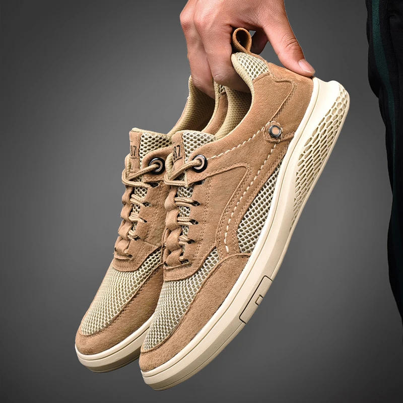 

2021 Pig Skin Leather Mens Casual Shoes Slip Resistent Rubber Luxury Man Leisure Leather Shoes For Male Canvas shoe