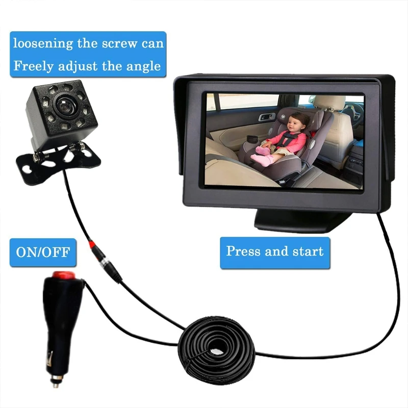 Espejo con visi&oacute;n nocturna para beb&eacute;, asiento de coche de seguridad para beb&eacute;, parte trasera, pantalla HD de 4,3 pulgadas, Monitor para beb&eacute; con c&aacute;mara-2