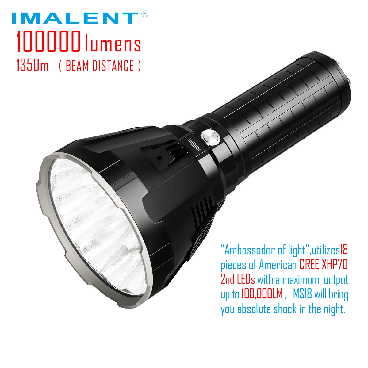 IMALENT MS18 Brightest Flashlight 100000 Lumens Rechargeable Cree XHP70.2High Power Led Emergency Flashlights Convoy Camping