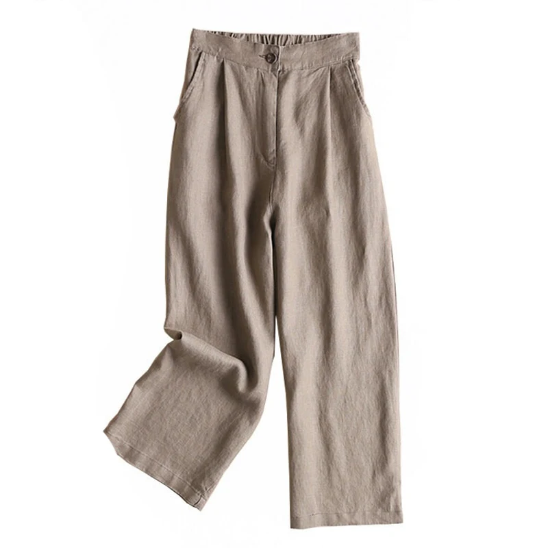 

Women High Waist Cotton Linen Pants Korean Style Streetwear Woman Ankle Length Trousers Solid Straight Leg Pants Plus Size M-4XL