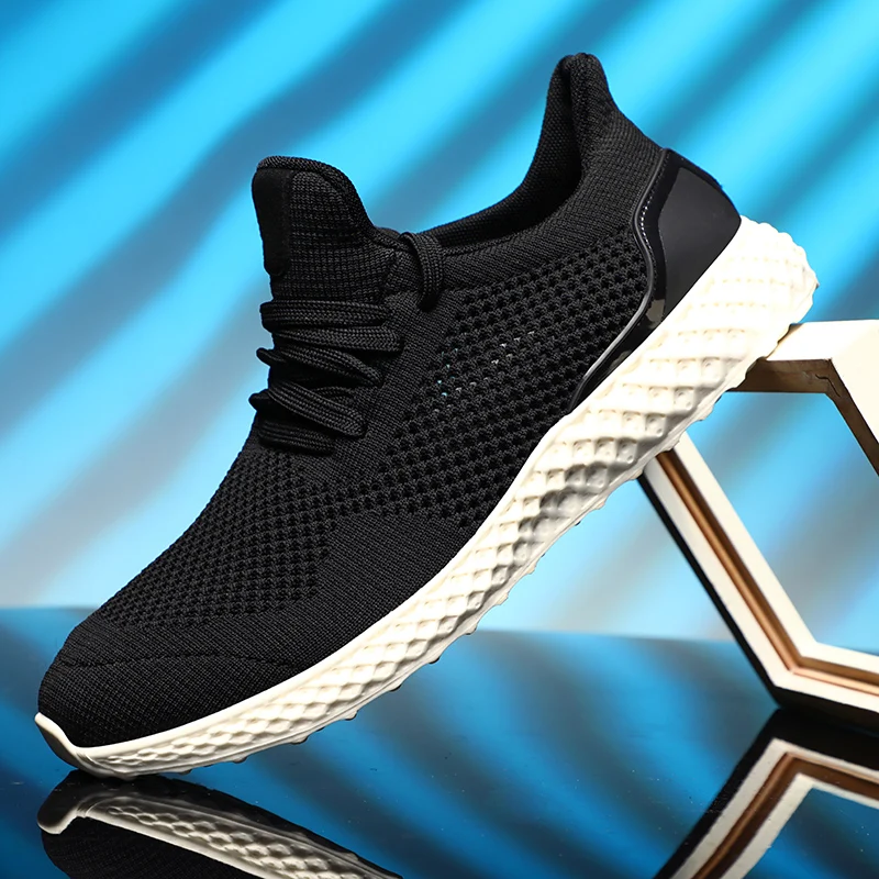 

Mesh Sneakers Summer Casual Shoes Male Sneakers Sports For Men White Sapatos Solid Fashion Knitting Men's Sneaker Black 2020