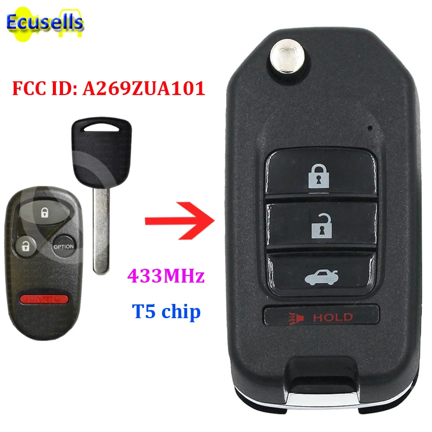 Обновленный дистанционный брелок 433 МГц T5 чип для Honda Odyssey 1996 2004 Insight 2000 2006 Pilot 2003 2005