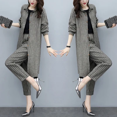 2019 весенние женские ретро большие размеры серый полосатый кардиган Топы +