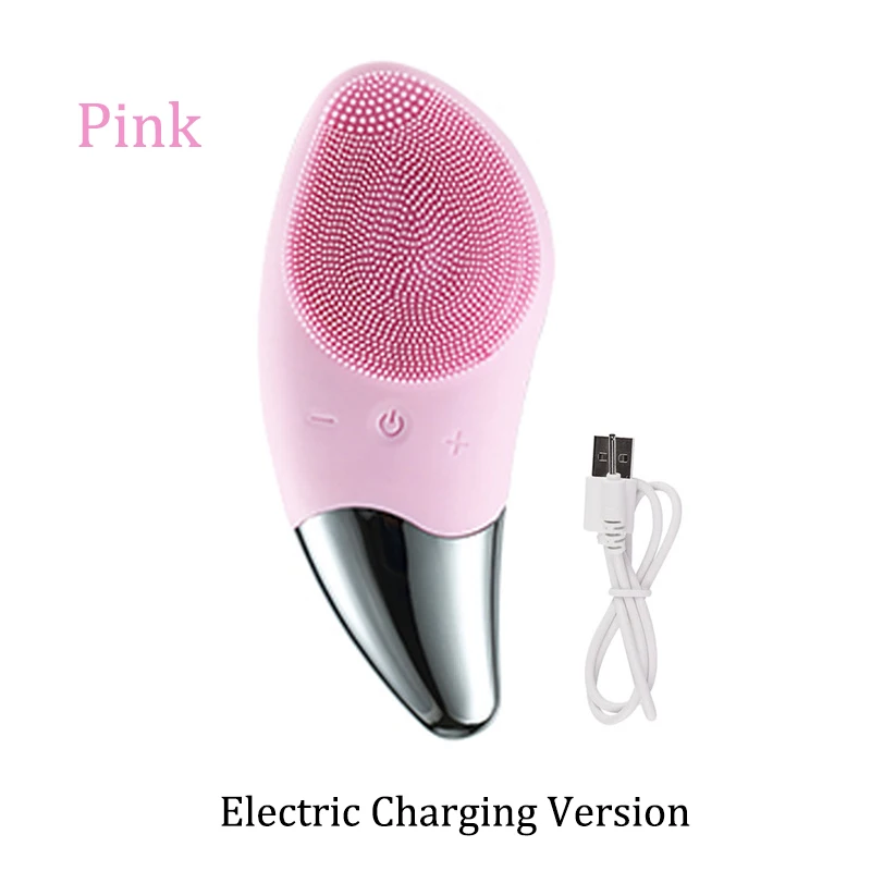 Pink Electric Электрическая силиконовая щётка для очищения лица, Очищение лица, мойка, звуковая вибрация, массаж кожи, средство для удаления черных точек, очиститель пор и пятен - Цвет: Pink Electric