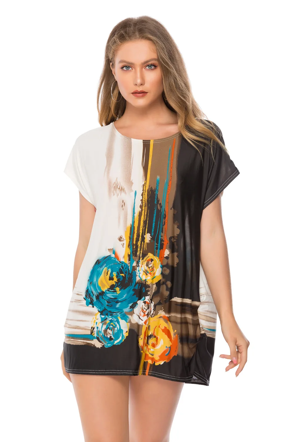 

Woman Tshirts Bohemian Straight T-shirt Large Size Women's Printing Short Sleeve Round Neck T-shirt