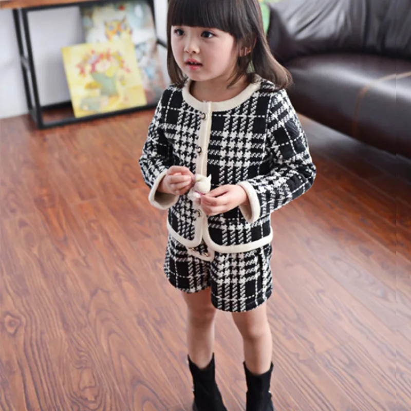 Kaiya Angle/Детские комплекты осенний клетчатый кардиган для девочек Блейзер теплые