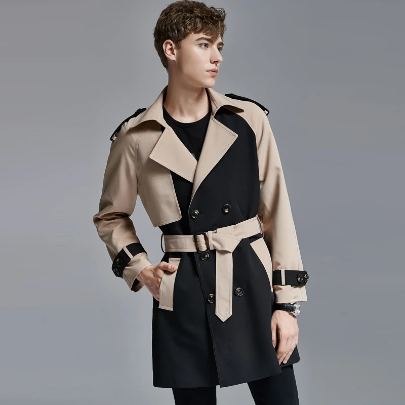 

2021 Medium Length Men Trench Luxury Contrast Color Double Breasted Mens Jackets And Coats Plus Size 6xl Slim Fit Male Coats