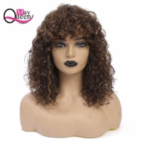p430 curly wig with bangs brazilian machine made wig for black woman human hair wig remy hair 150 density may queen hair