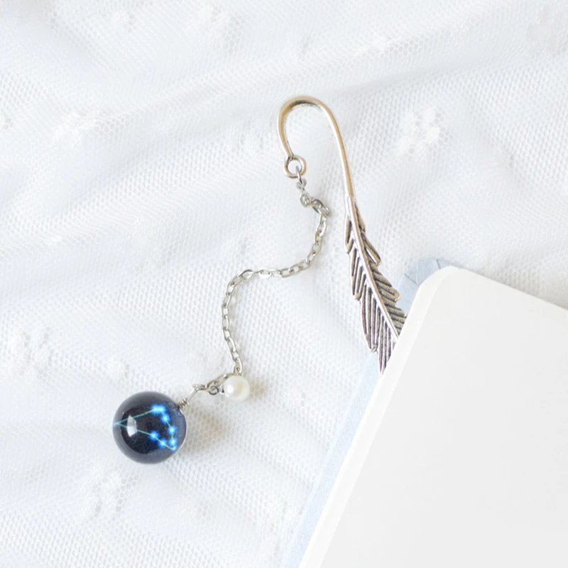 

Metal Feather Bookmark 12 Constellation Handmade Fluorescent Pendants Perfect Gift for Book Lover Reader AA