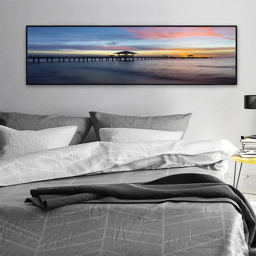 Картины на холсте настенные плакаты закатный пейзаж морской длинный мост принты